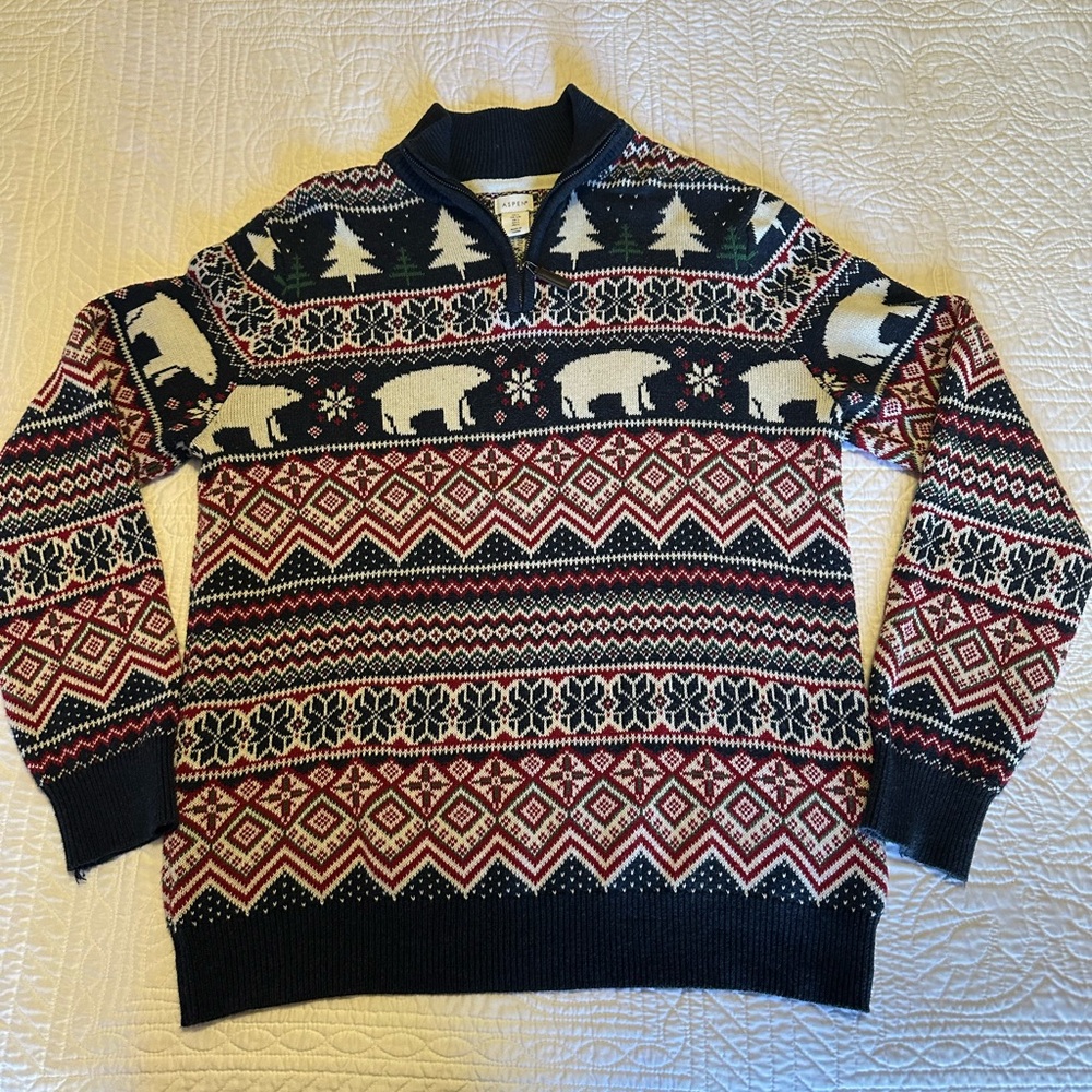 Men's Festive Patterned Zip-Up Sweater
